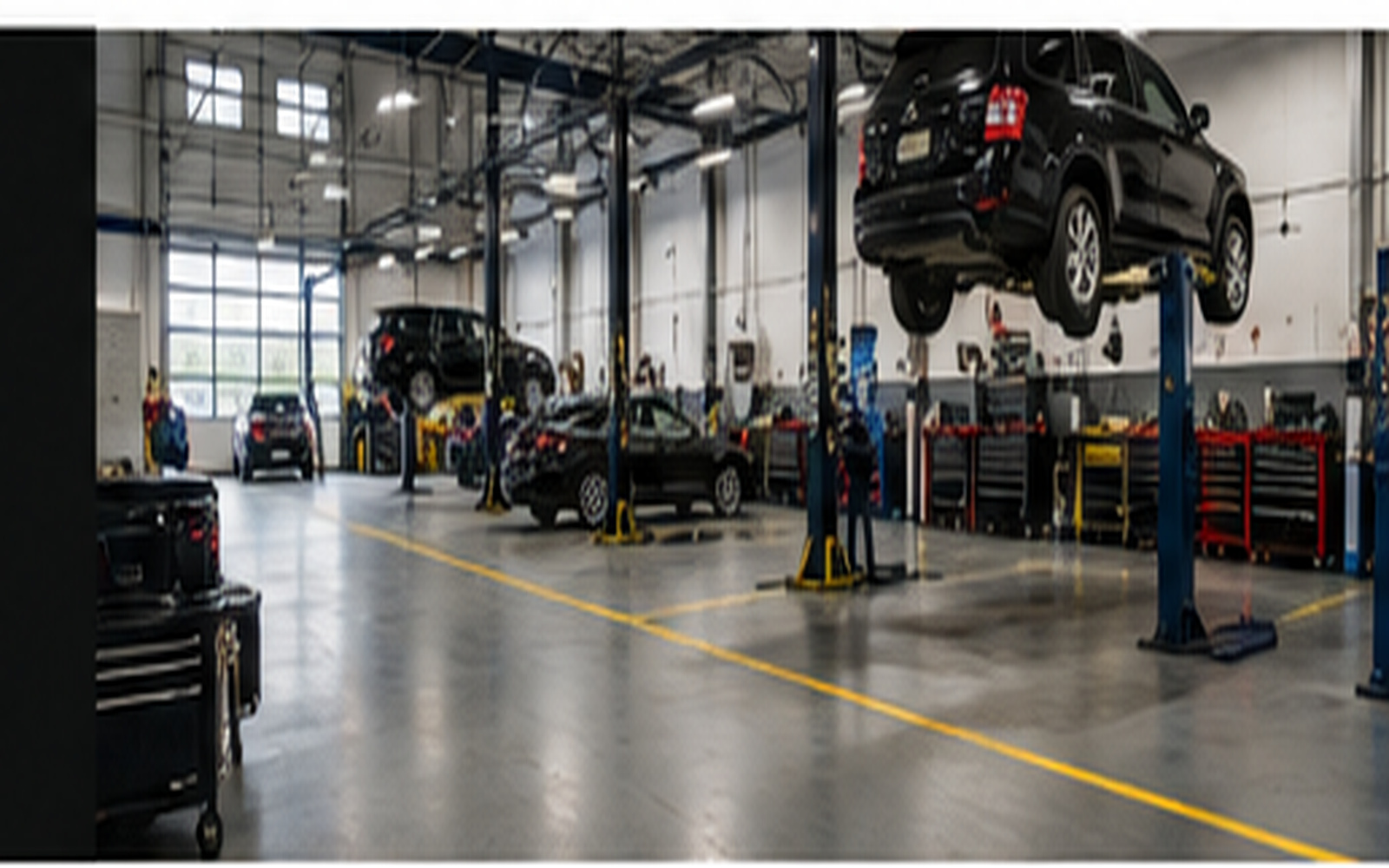 Vehicle on workshop lift